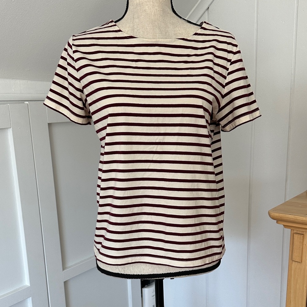 Striped Crewneck Tee in Cream and Burgundy